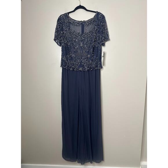 PISARRO NIGHTS Womens Size 14 Navy Bateau Neck Floor Length Jumpsuit Formal - Picture 2 of 12